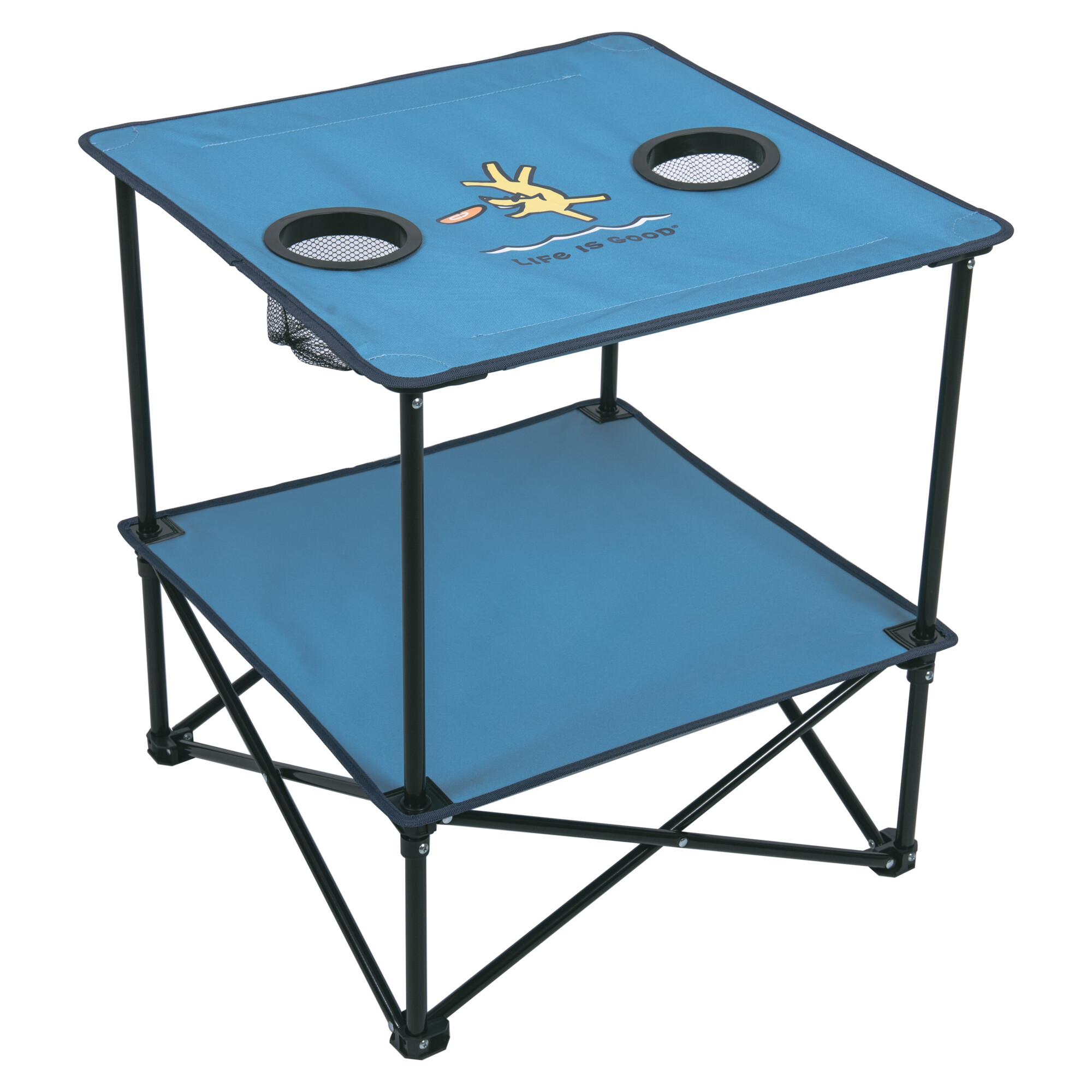 Rio Brands, Life is Good Blue 22in. Square Compact Folding Beach Table, Primary Color Blue, Height 24 in, Model# FTS22LG-24SL-1